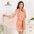 Lingshang new women's fashion long soft wrap ladies shawl silk printing chiffon scarf